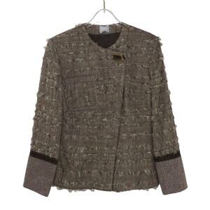 Bosca Paris 1990s Vintage Brown Tweed Frayed Fringe Jacket Size Small